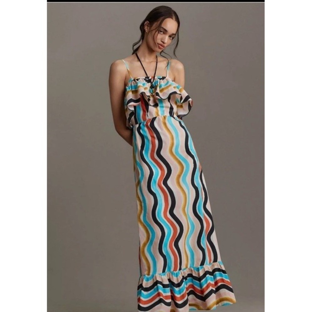 Farm Rio Sleeveless Ruffle Maxi Sundress Size Medium Anthropologie Summer